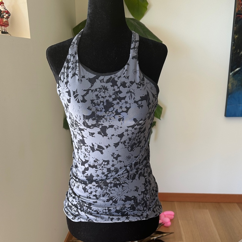lululemon athletica Black and Gray Floral Tank Top